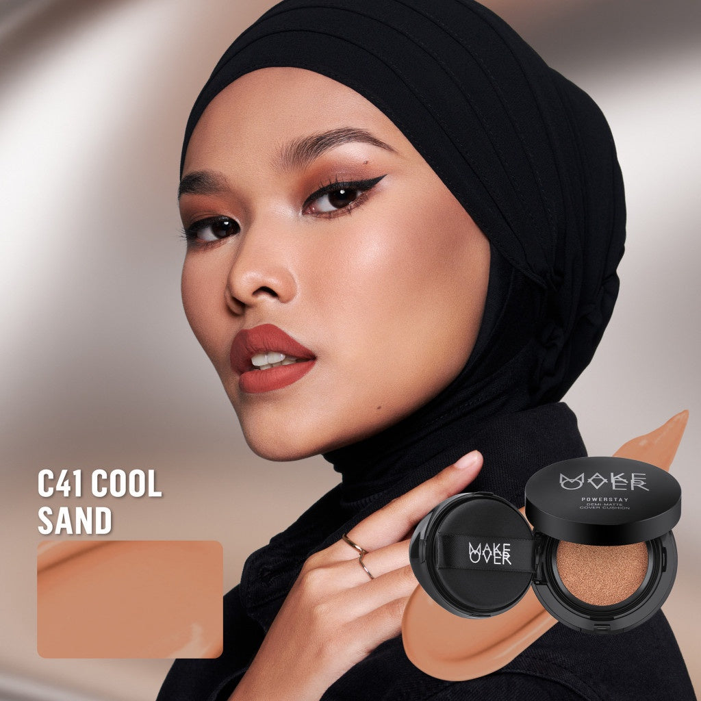 MAKE OVER Powerstay Demi-Matte Cover Cushion - Cushion Matte High Coverage Foundation Compact Ringan Oil Control Make Up Wajah Tahan Lama 24 Jam Non-Comedogenic BEST SELLER Concealer Make Up