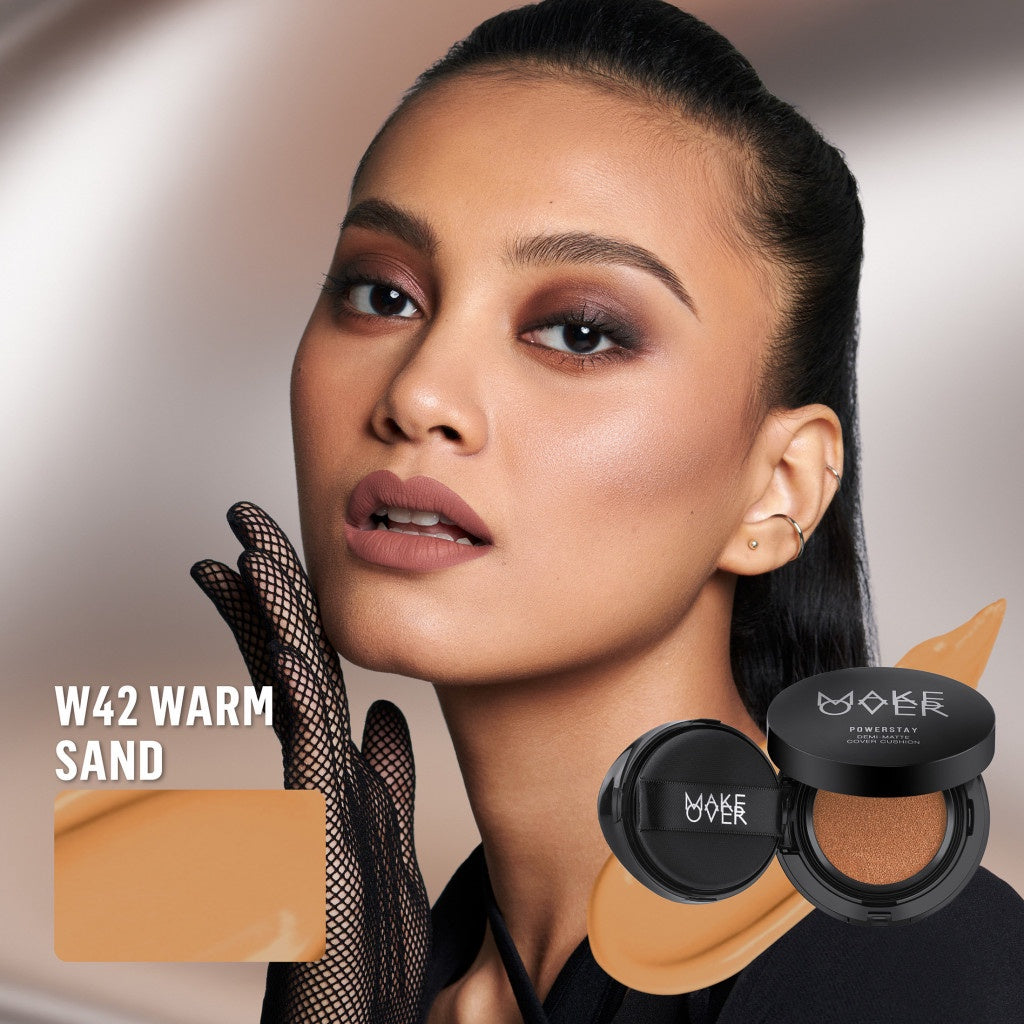 MAKE OVER Powerstay Demi-Matte Cover Cushion - Cushion Matte High Coverage Foundation Compact Ringan Oil Control Make Up Wajah Tahan Lama 24 Jam Non-Comedogenic BEST SELLER Concealer Make Up