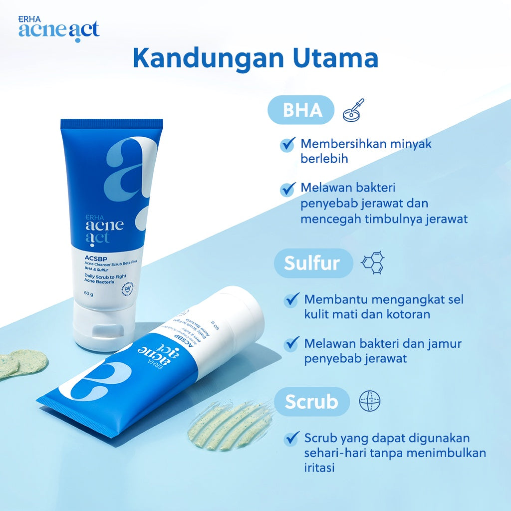 ERHA Twin Flame Acneact ACSBP Acne Cleanser Scrub Beta Plus 60g - Bundle Sabun Wajah Jerawat Berminyak