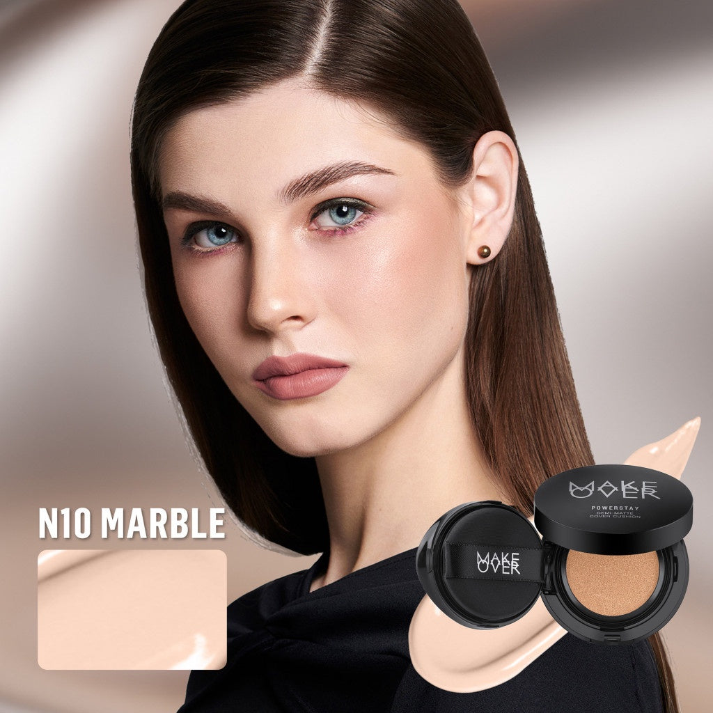 MAKE OVER Powerstay Demi-Matte Cover Cushion - Cushion Matte High Coverage Foundation Compact Ringan Oil Control Make Up Wajah Tahan Lama 24 Jam Non-Comedogenic BEST SELLER Concealer Make Up