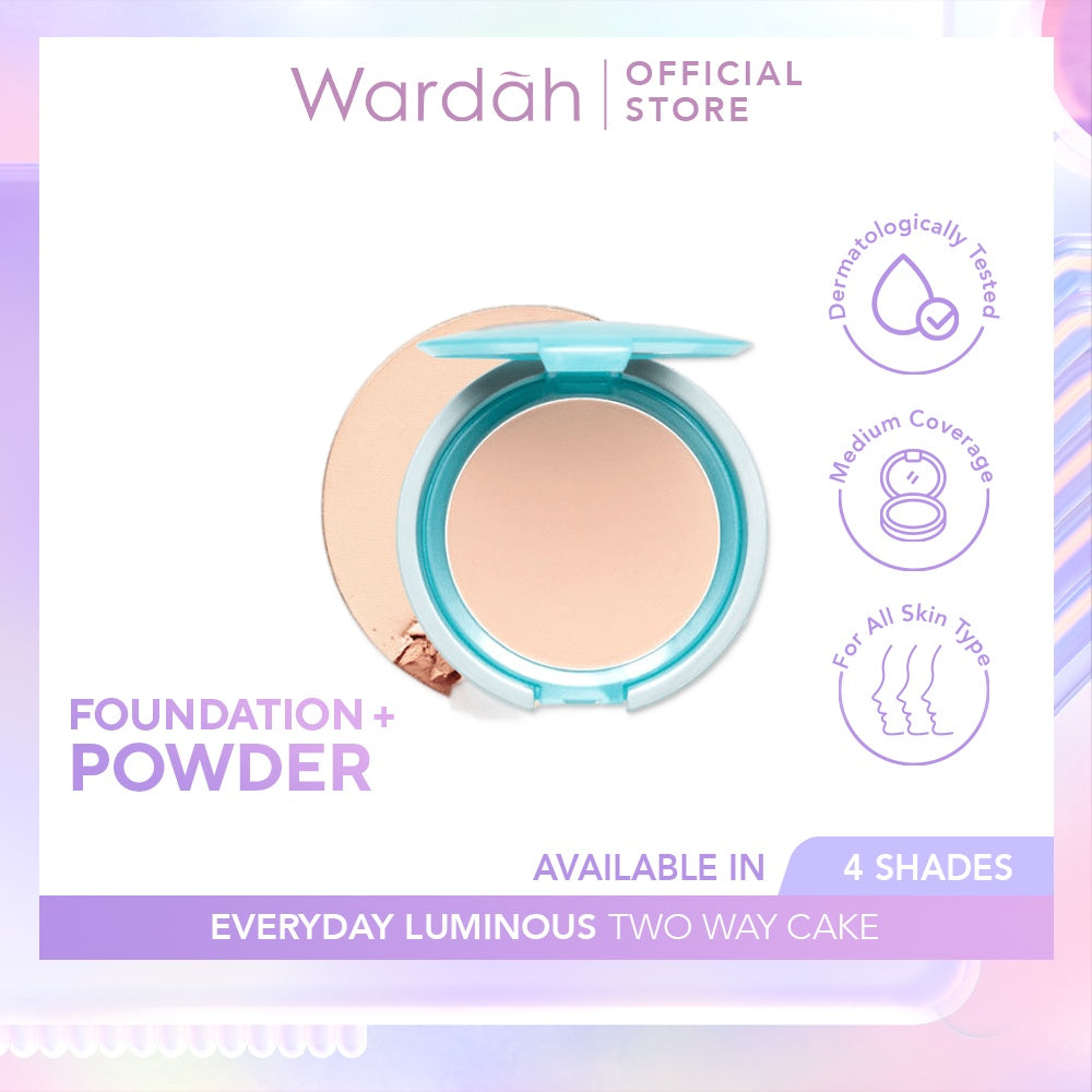 WARDAH Everyday Luminous Two Way Cake 12 g - Bedak Dengan Hasil Matte Yang Halus Ringan Dengan Kandungan Vit E - Oil Control Dengan Hasil Akhir Natural - Makeup - Cocok Dipakai dengan Cushion