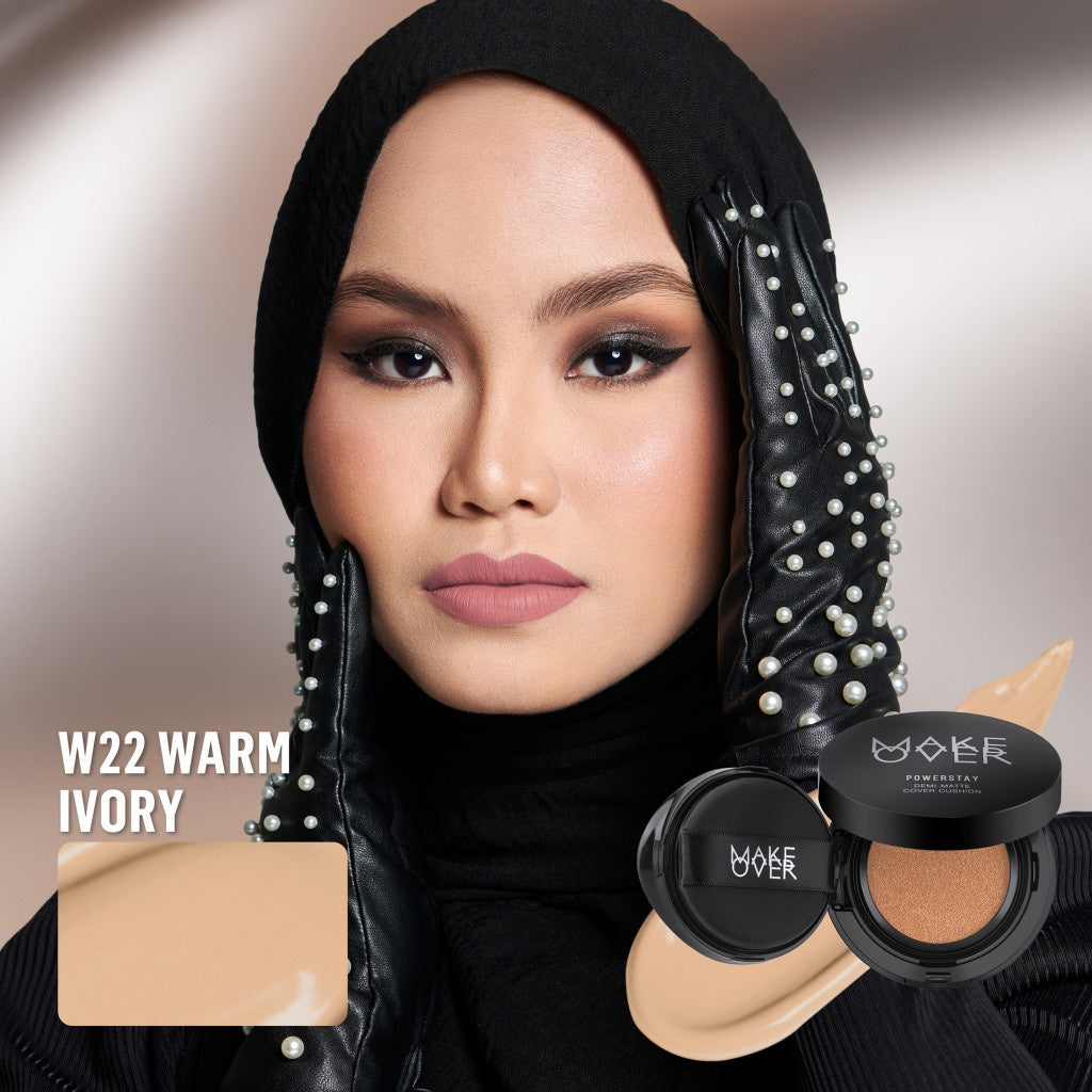 MAKE OVER Powerstay Demi-Matte Cover Cushion - Cushion Matte High Coverage Foundation Compact Ringan Oil Control Make Up Wajah Tahan Lama 24 Jam Non-Comedogenic BEST SELLER Concealer Make Up