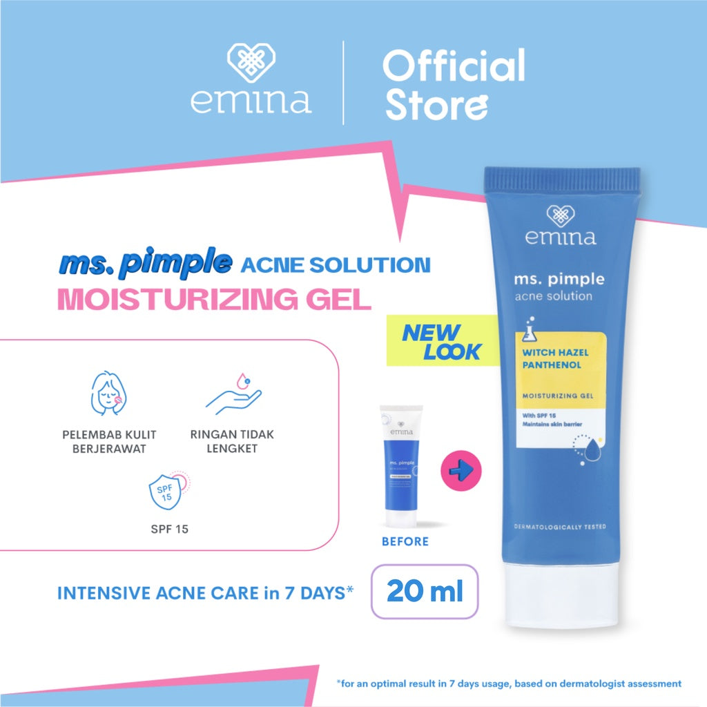 Emina Ms. Pimple Acne Solution Moisturizing Gel 20 mL - Pelembab Wajah Solusi Atasi Jerawat dengan SPF