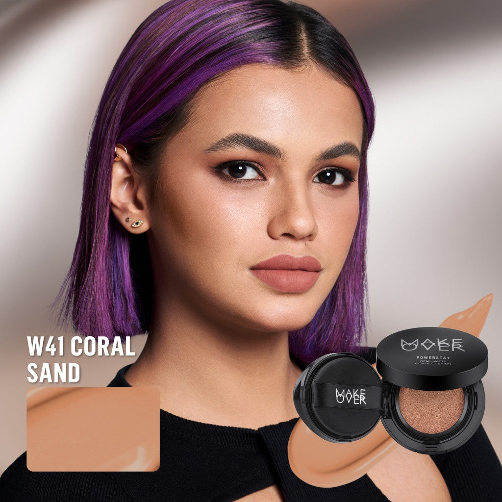 MAKE OVER Powerstay Demi-Matte Cover Cushion - Cushion Matte High Coverage Foundation Compact Ringan Oil Control Make Up Wajah Tahan Lama 24 Jam Non-Comedogenic BEST SELLER Concealer Make Up