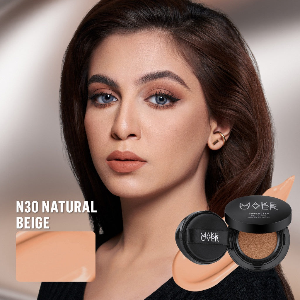 MAKE OVER Powerstay Demi-Matte Cover Cushion - Cushion Matte High Coverage Foundation Compact Ringan Oil Control Make Up Wajah Tahan Lama 24 Jam Non-Comedogenic BEST SELLER Concealer Make Up