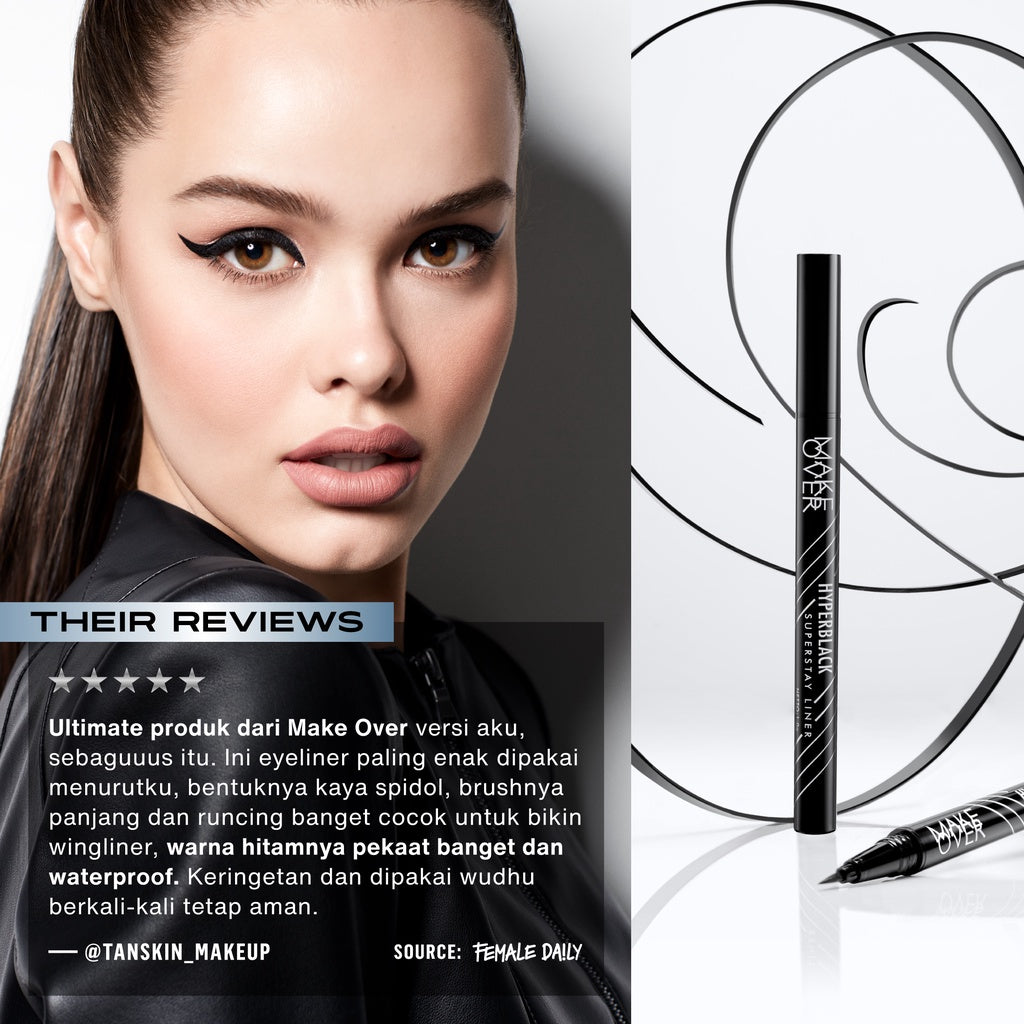 MAKE OVER Hyperblack Superstay Liner - Eyeliner BEST SELLER Hitam Pigmented Waterproof Smudgeproof Tahan Seharian Tidak Luntur untuk Daily Pesta Part Wing Liner