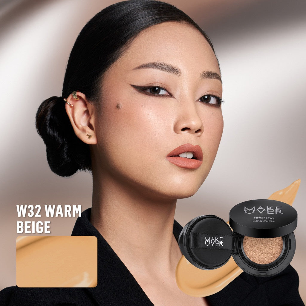 MAKE OVER Powerstay Demi-Matte Cover Cushion - Cushion Matte High Coverage Foundation Compact Ringan Oil Control Make Up Wajah Tahan Lama 24 Jam Non-Comedogenic BEST SELLER Concealer Make Up