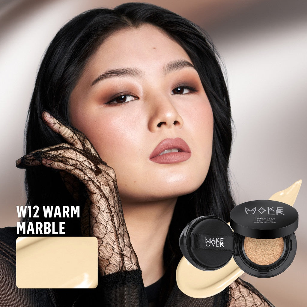 MAKE OVER Powerstay Demi-Matte Cover Cushion - Cushion Matte High Coverage Foundation Compact Ringan Oil Control Make Up Wajah Tahan Lama 24 Jam Non-Comedogenic BEST SELLER Concealer Make Up