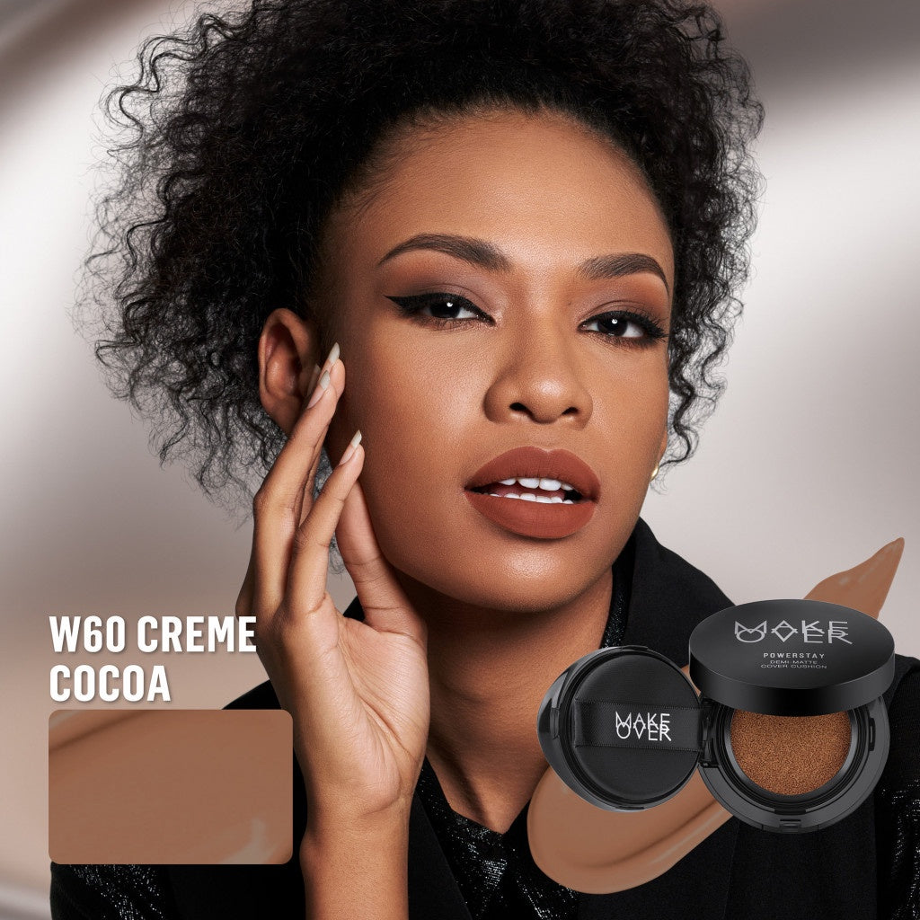 MAKE OVER Powerstay Demi-Matte Cover Cushion - Cushion Matte High Coverage Foundation Compact Ringan Oil Control Make Up Wajah Tahan Lama 24 Jam Non-Comedogenic BEST SELLER Concealer Make Up