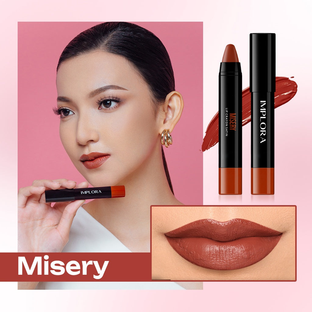 Implora Lip Crayon Satin 3,5 gr | Lipstik Ringan | Gloss Satin Finish