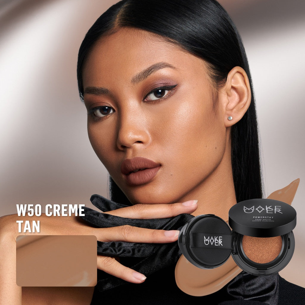 MAKE OVER Powerstay Demi-Matte Cover Cushion - Cushion Matte High Coverage Foundation Compact Ringan Oil Control Make Up Wajah Tahan Lama 24 Jam Non-Comedogenic BEST SELLER Concealer Make Up