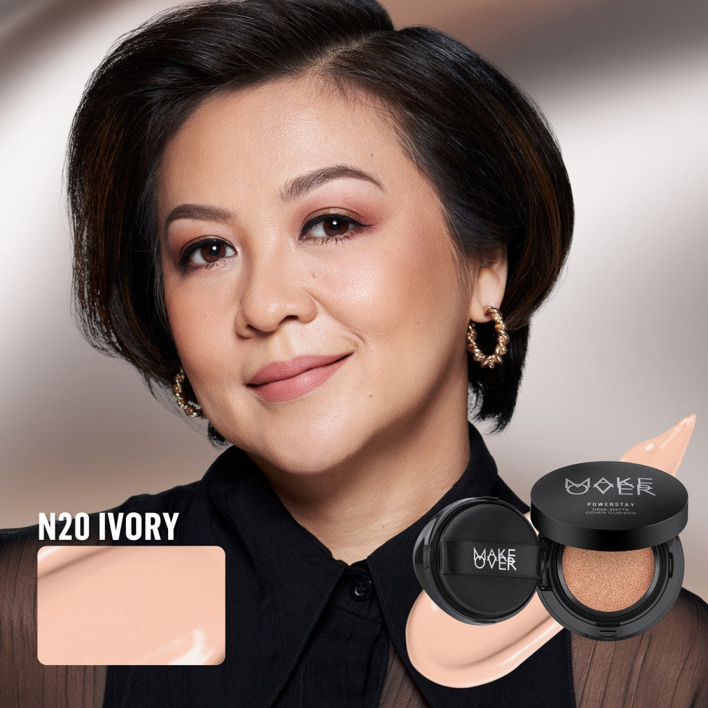 MAKE OVER Powerstay Demi-Matte Cover Cushion - Cushion Matte High Coverage Foundation Compact Ringan Oil Control Make Up Wajah Tahan Lama 24 Jam Non-Comedogenic BEST SELLER Concealer Make Up