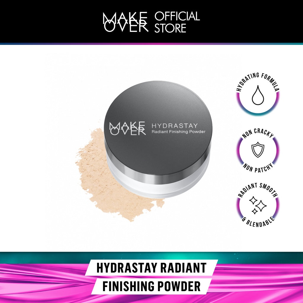 MAKE OVER Hydrastay Radiant Finishing Powder - Bedak tabur lembut ringan make up tahan lama hasil akhir glow hydrating tidak kering non-comedogenic