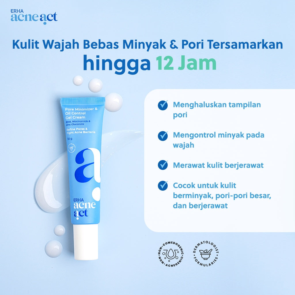 ERHA Acneact Pore Minimizer & Oil Control Gel Cream 30g - Pelembap Kulit Minyak & Pori Besar | BHA | Niacinamide