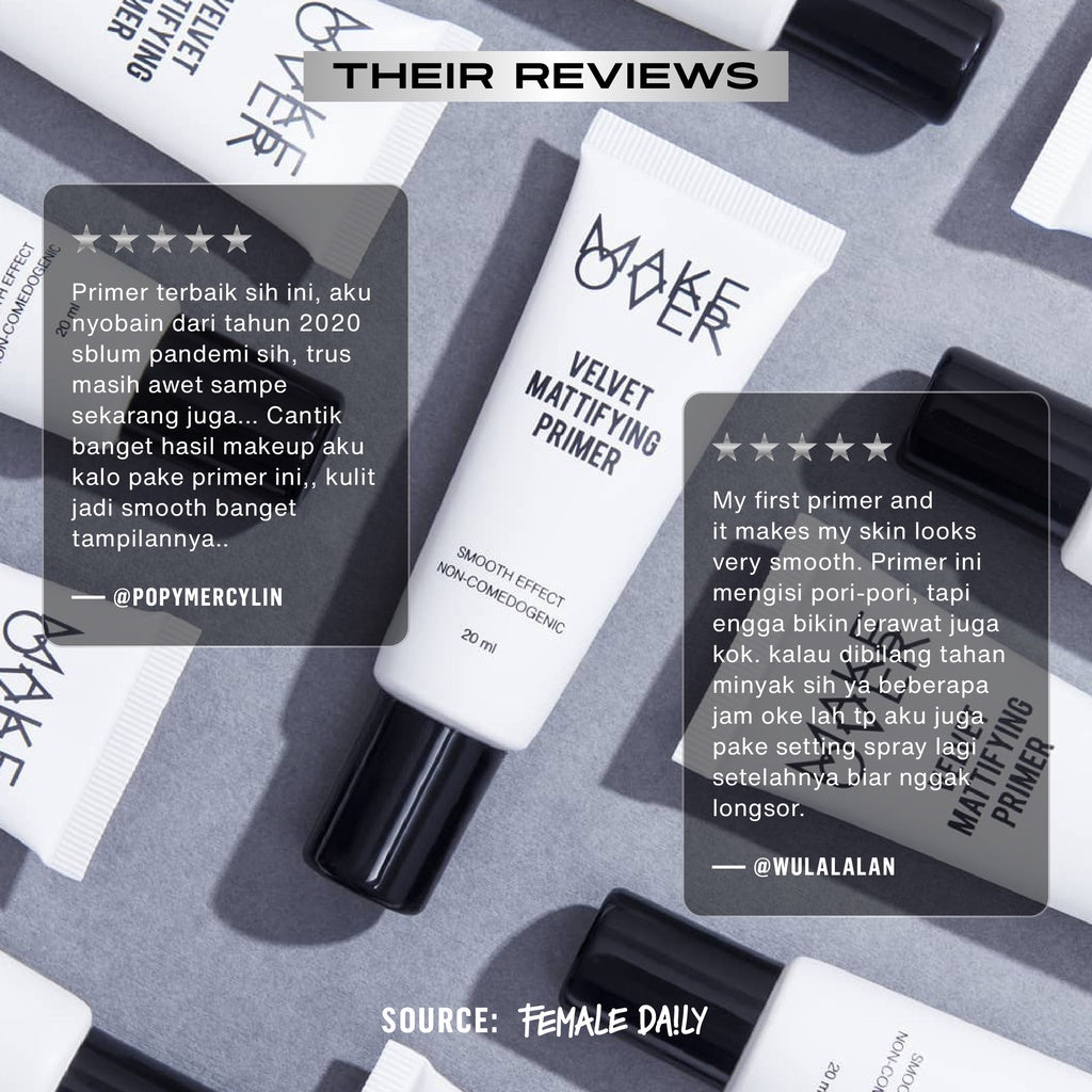 MAKE OVER Velvet Mattifying Primer - Primer matte mengecilkan pori oil-control cocok kulit berminyak tidak berwarna membuat makeup lebih tahan lama base makeup non-comedogenic Lebaran Raya