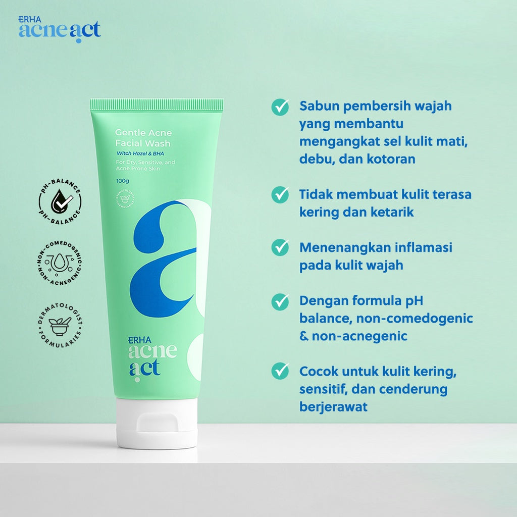 ERHA Twin Flame Acneact Low Ph Gentle Facial Wash Witch Hazel & BHA 100g - Sabun Wajah Anti Ketarik