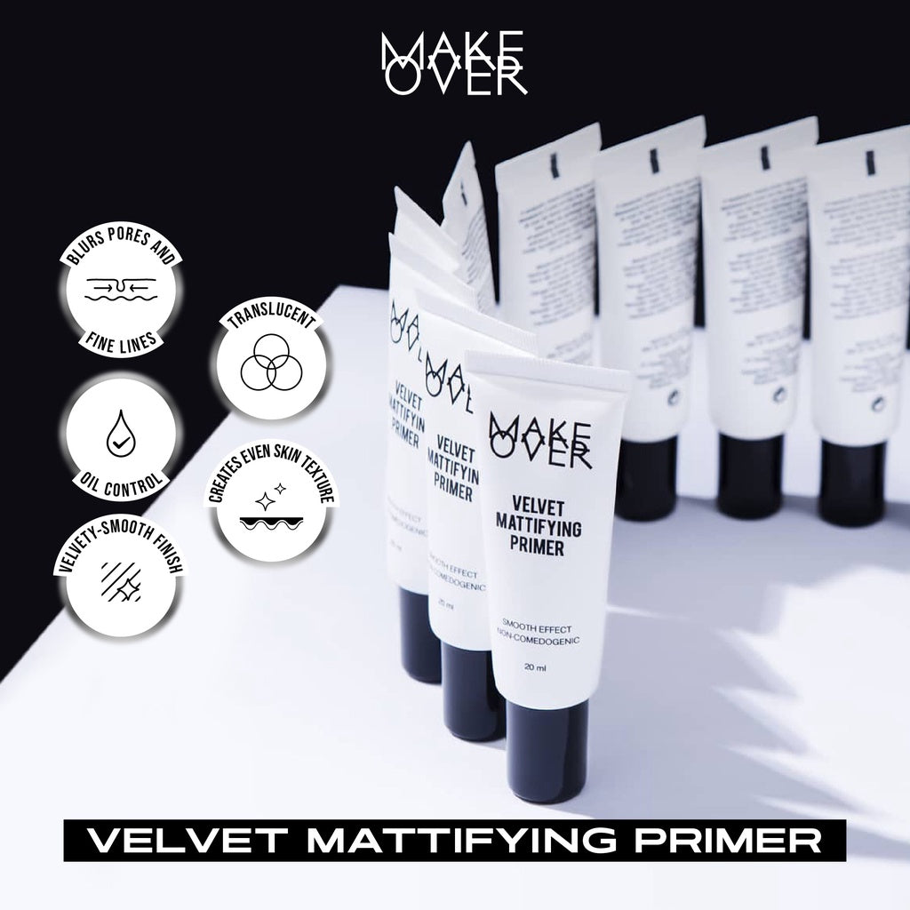 MAKE OVER Velvet Mattifying Primer - Primer matte mengecilkan pori oil-control cocok kulit berminyak tidak berwarna membuat makeup lebih tahan lama base makeup non-comedogenic Lebaran Raya
