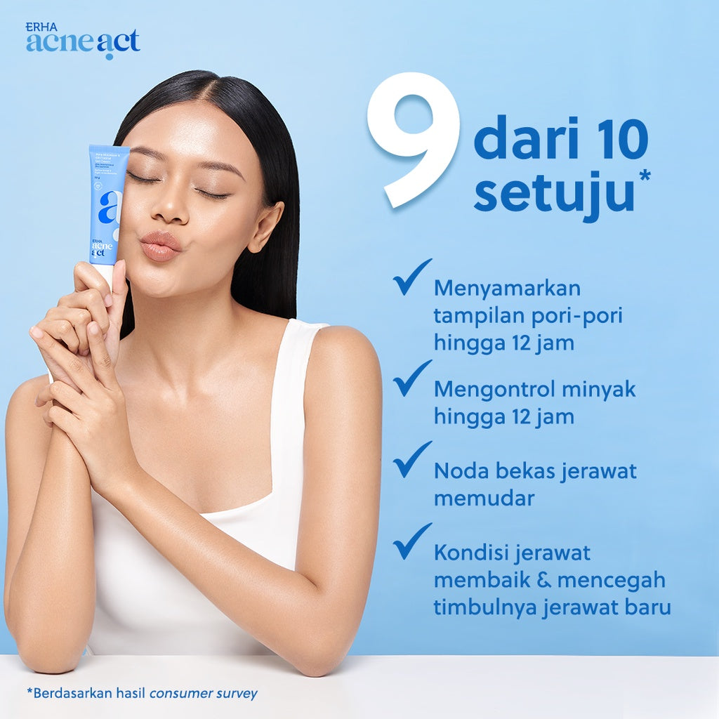 ERHA Acneact Pore Minimizer & Oil Control Gel Cream 30g - Pelembap Kulit Minyak & Pori Besar | BHA | Niacinamide