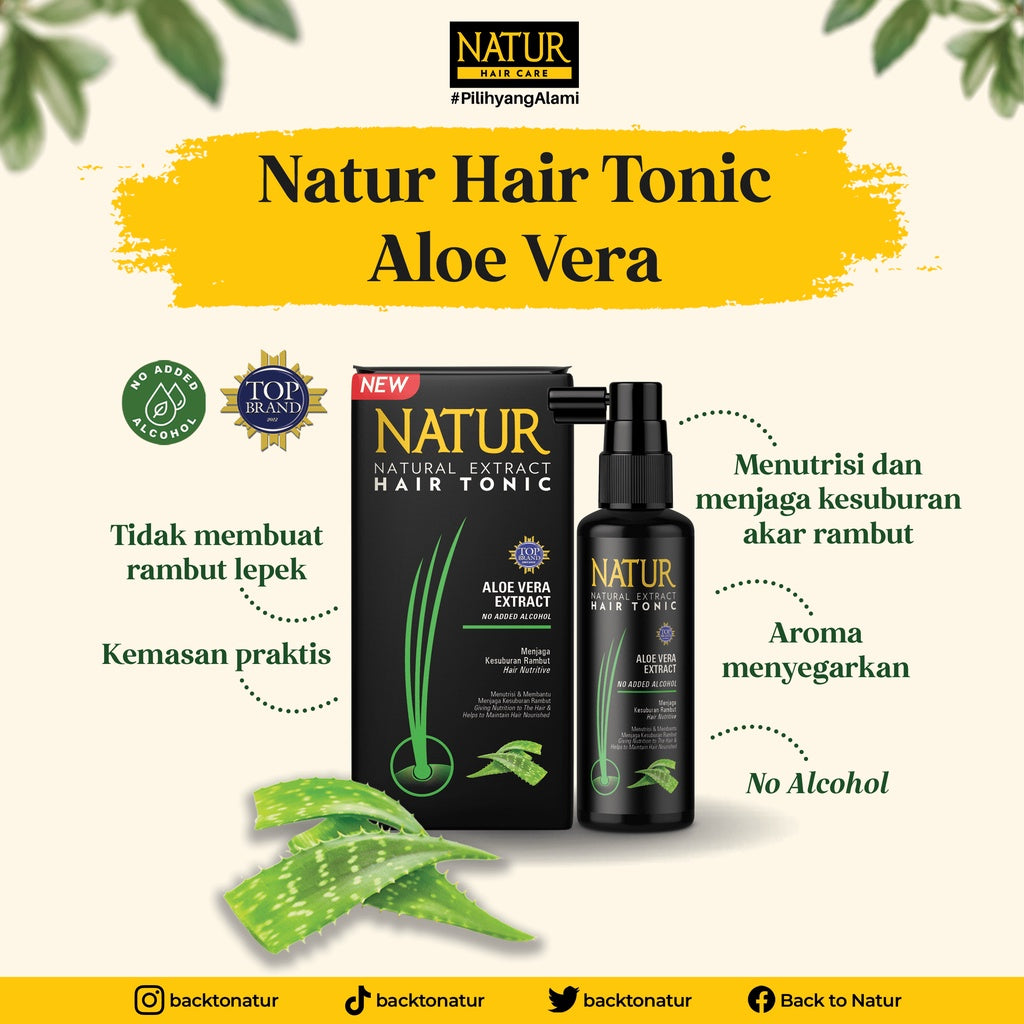 NATUR Shampo Aloevera 270 ml + Hair Tonik Aloevera 90 ml  - Paket Perawatan Rambut Tebal