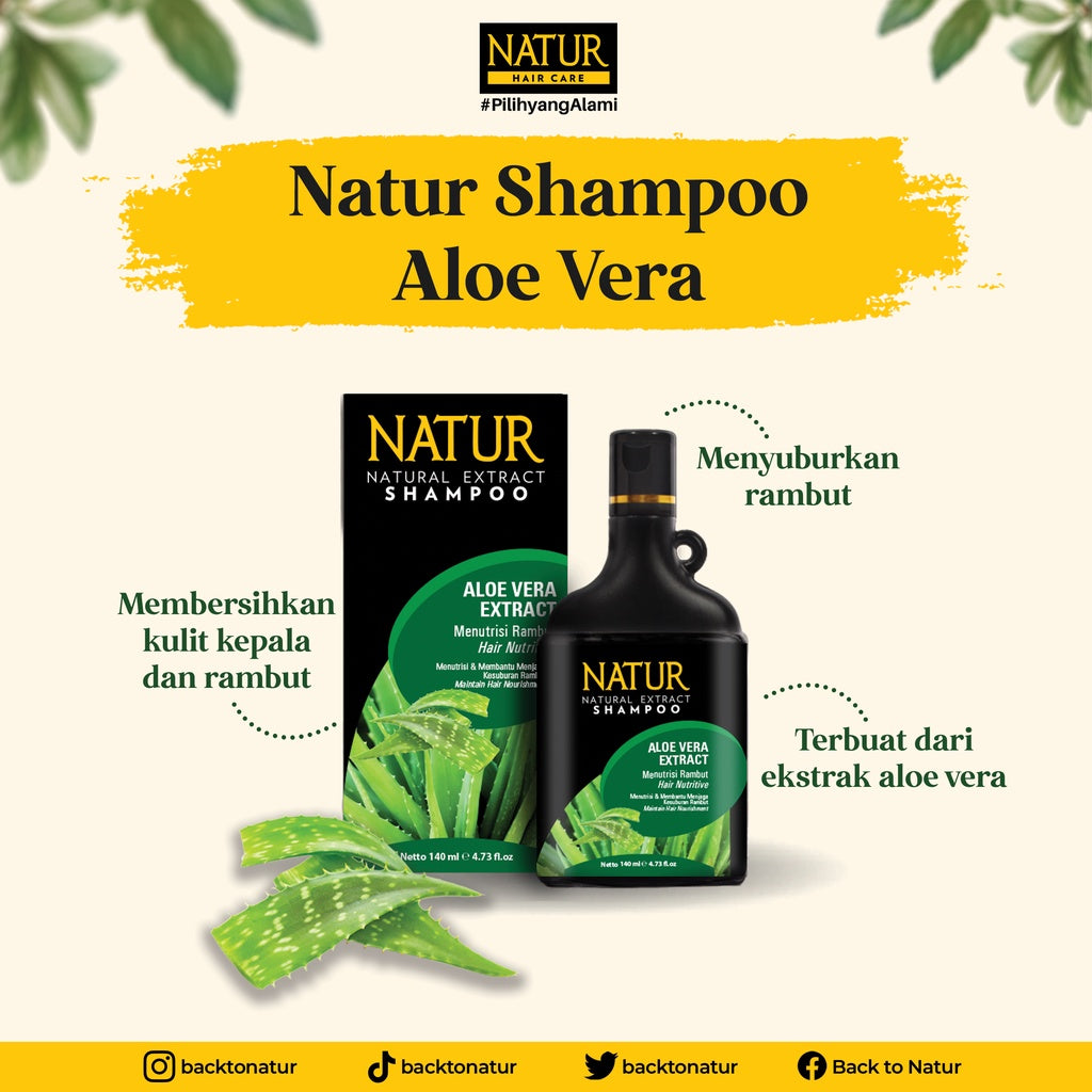 NATUR Shampo Aloevera 270 ml + Hair Tonik Aloevera 90 ml  - Paket Perawatan Rambut Tebal