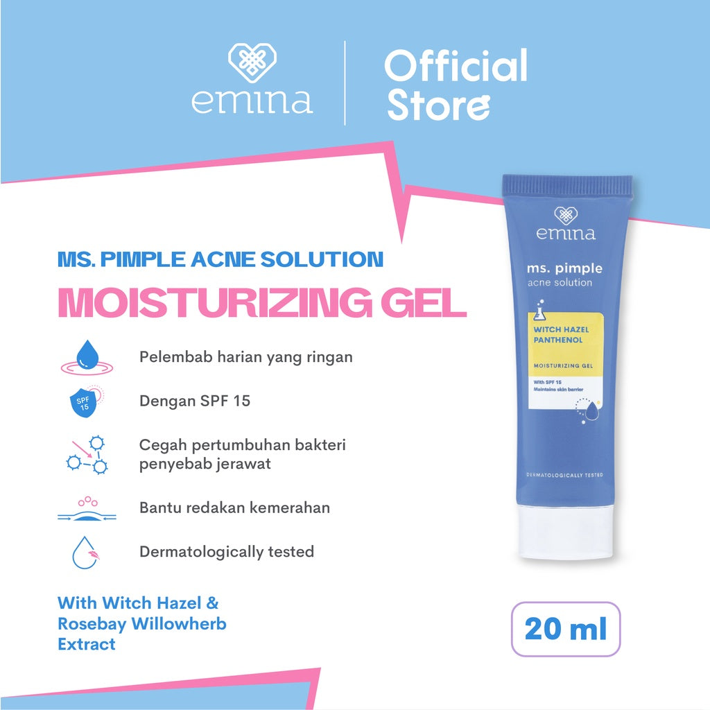 Emina Ms. Pimple Acne Solution Moisturizing Gel 20 mL - Pelembab Wajah Solusi Atasi Jerawat dengan SPF