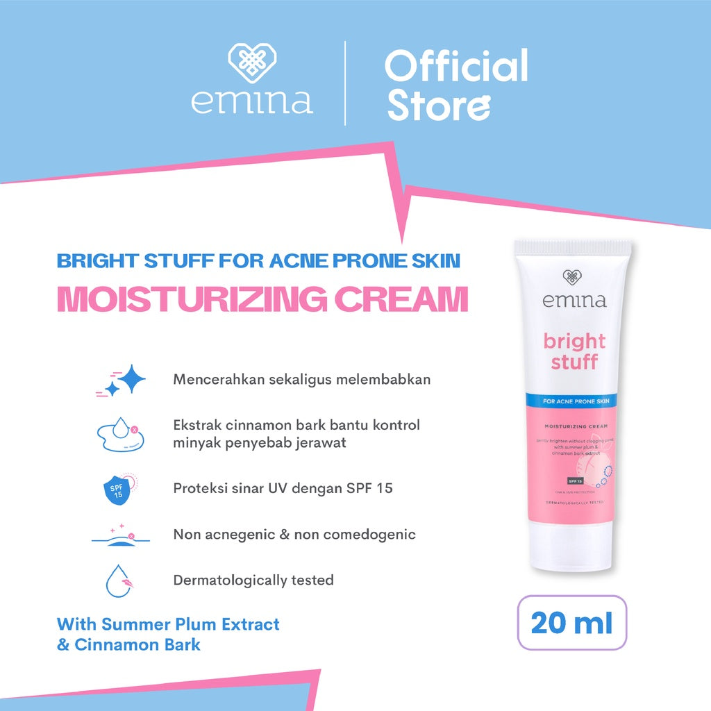 Emina Bright Stuff for Acne Prone Skin Moisturizing Cream 20 mL - Pelembab Mencerahkan Wajah dan Untuk Kulit Mudah Berjerawat