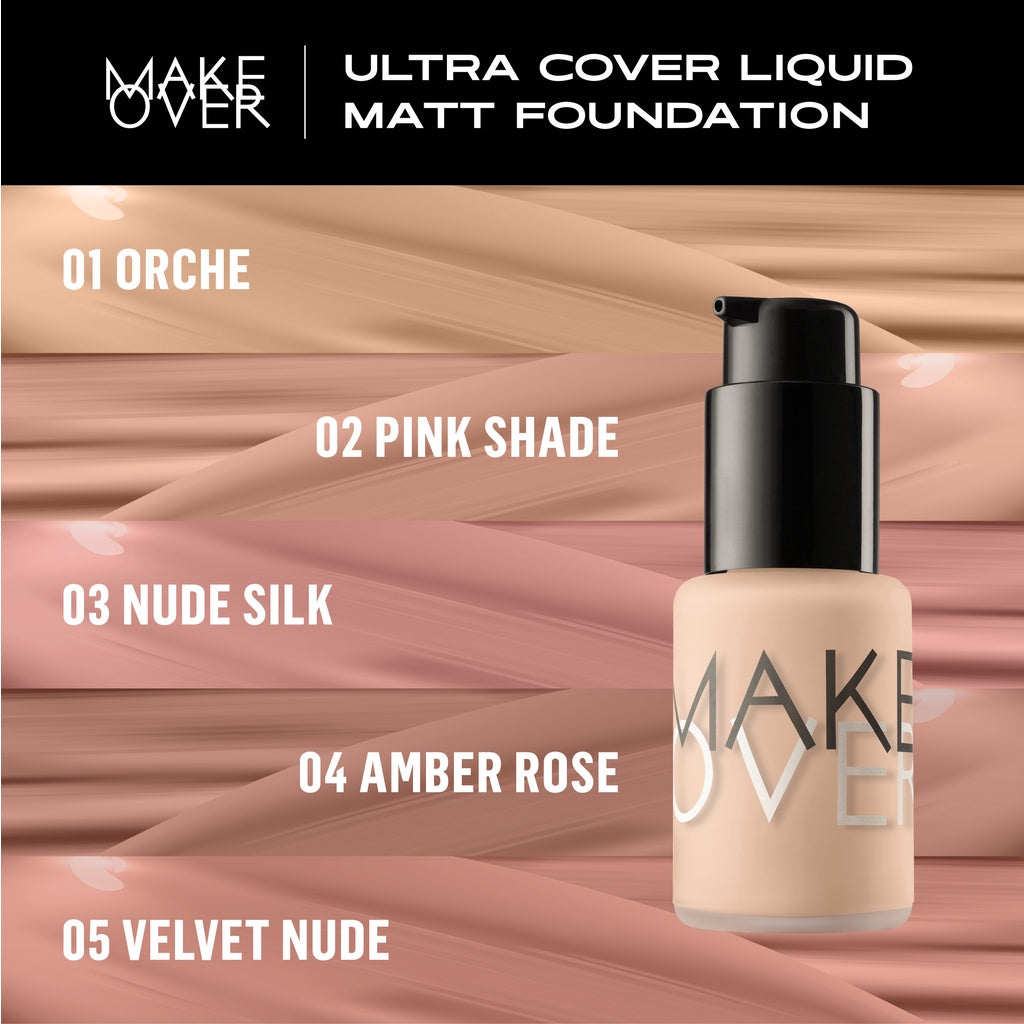 [SPECIAL MASTERSHADE] MAKE OVER Ultra Cover Liquid Matte Foundation - Foundation Cair High Coverage Wajah Flawless Finish Satin Ringan Poreless Make Up Tahan Lama Non-Comedogenic BEST SELLER Somethin Time Less w Maybe Euphoria