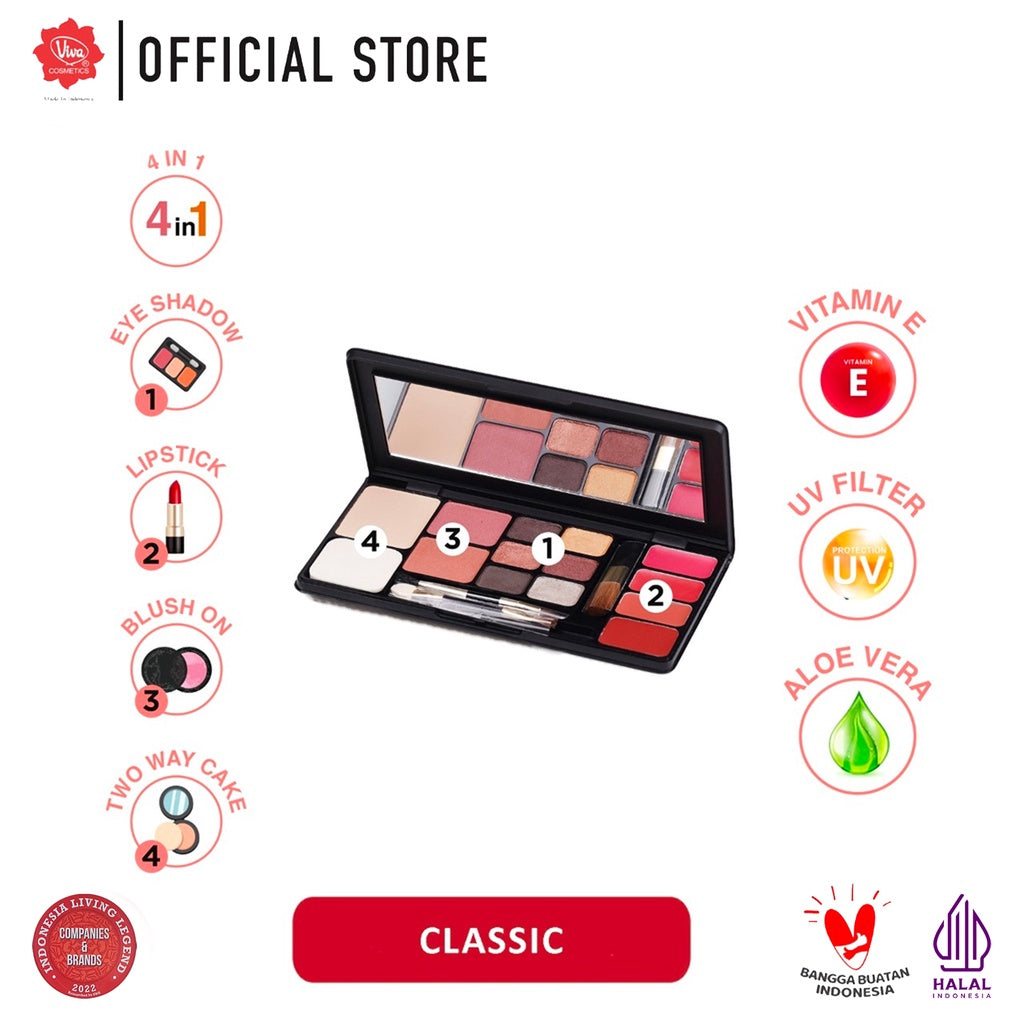 Viva Queen Make Up Kit Classic - 4 in 1 TWO WAY CAKE, BLUSH ON, EYE SHADOW & LIPSTICK (tersedia 5 koleksi warna)