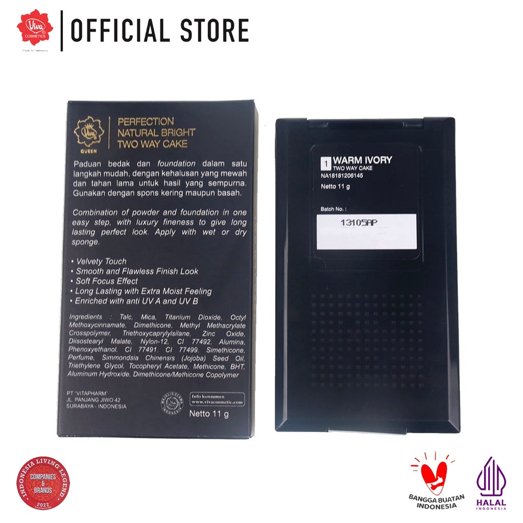 Viva Queen Perfection Natural Bright Two Way Cake with UV A & UV B (SPF 25) - Tersedia 5 varian warna