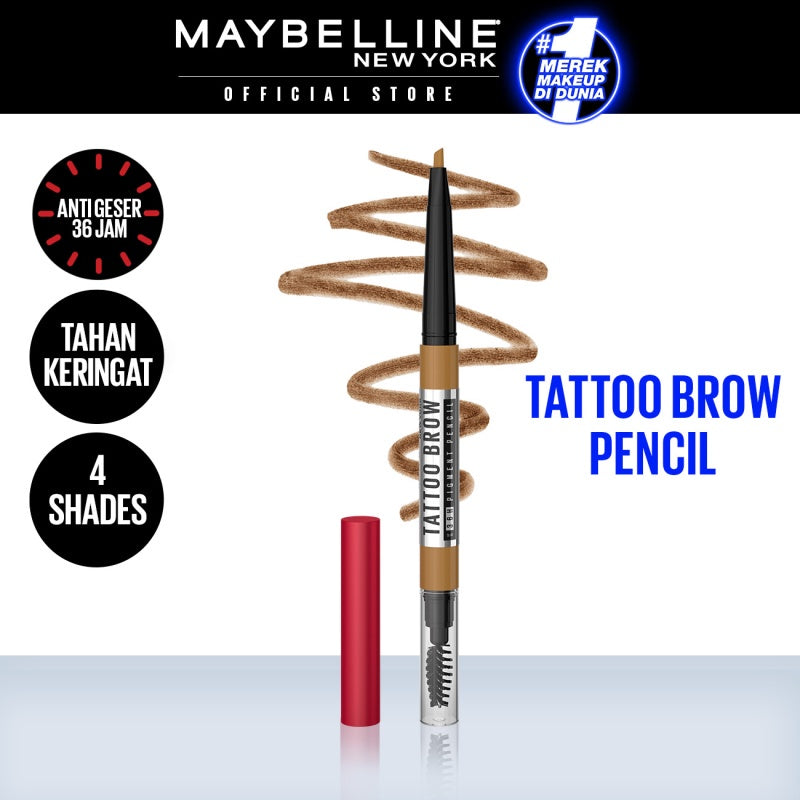MAYBELLINE OFFICIAL Tattoo Brow 36H Pencil - Pensil Alis Eye Makeup Cokelat Pigmented Tahan Lama Superstay Matte Vinyl Ink