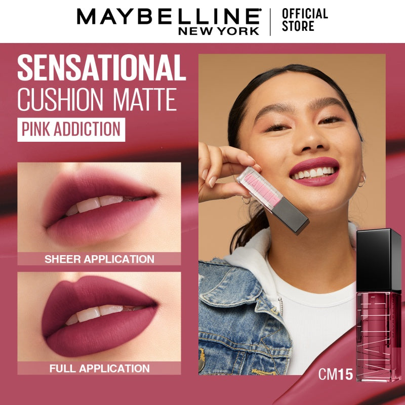MAYBELLINE OFFICIAL Sensational Cushion Matte Liquid Lipstick Make Up - 48gr (Lipstick Cair Dengan Vitamin E Yang Melembabkan Bibir)