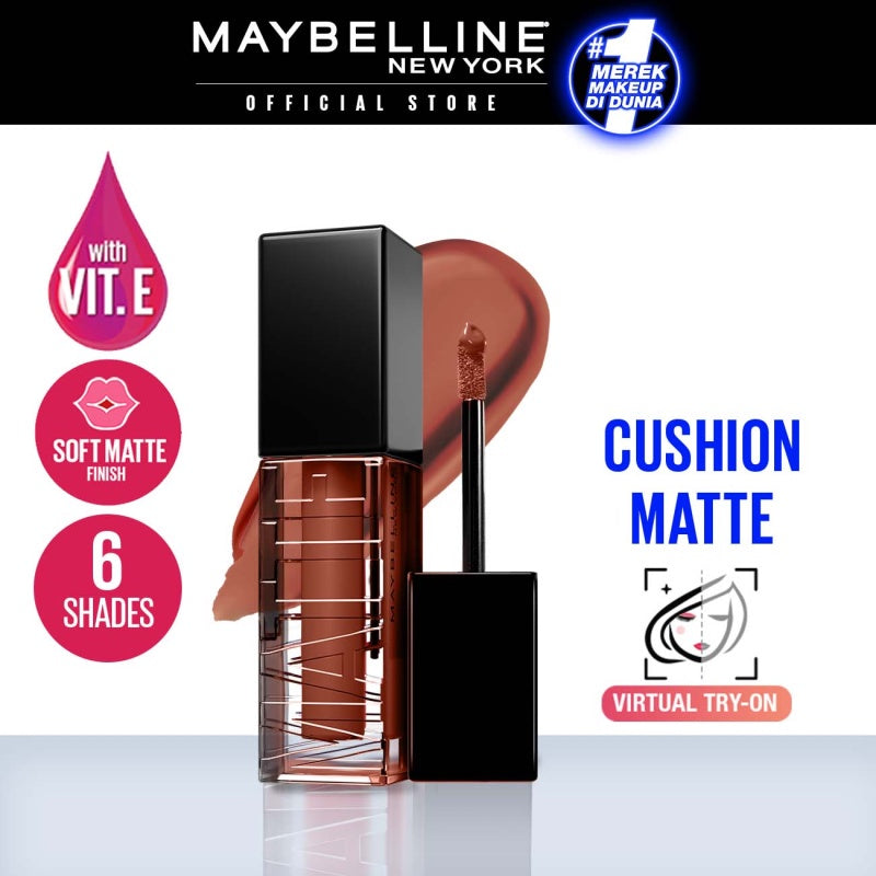 MAYBELLINE OFFICIAL Sensational Cushion Matte Liquid Lipstick Make Up - 48gr (Lipstick Cair Dengan Vitamin E Yang Melembabkan Bibir)