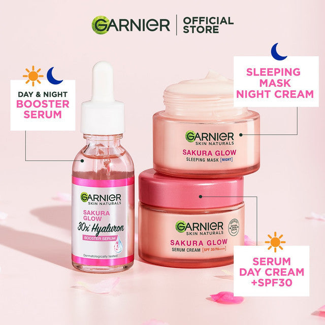 GARNIER Paket Skincare 1 Set Lengkap Sakura Glow Ceramide Skin Barrier Hydrating Daily Set Serum & Cream| Day Cream 50 ml + Night Cream 50 ml + Serum 30 ml tone up mencerahkan moisturizer pelembab