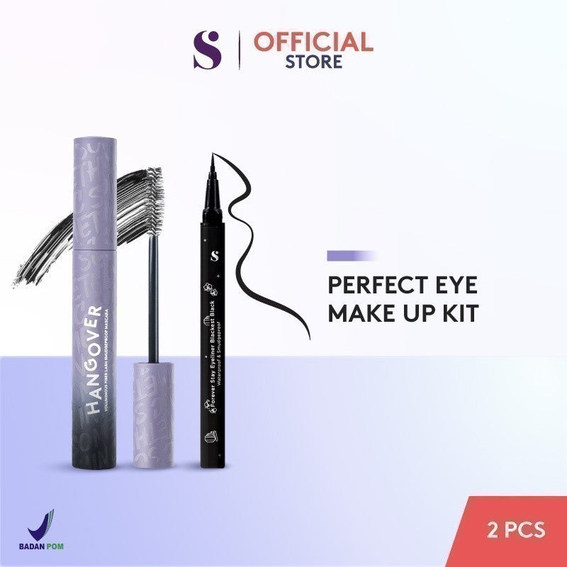 SOMETHINC [2 PCS] Perfect Eye Makeup Kit (HANGOVER Voluminous Fiber Lash Smudgeproof Mascara & FOREVER STAY Waterproof Liquid Eyeliner) | Mascara Keratin Lash Lift, Memberikan Bulu Mata Efek Lebih Panjang & Lentik Dalam Hitungan Detik|