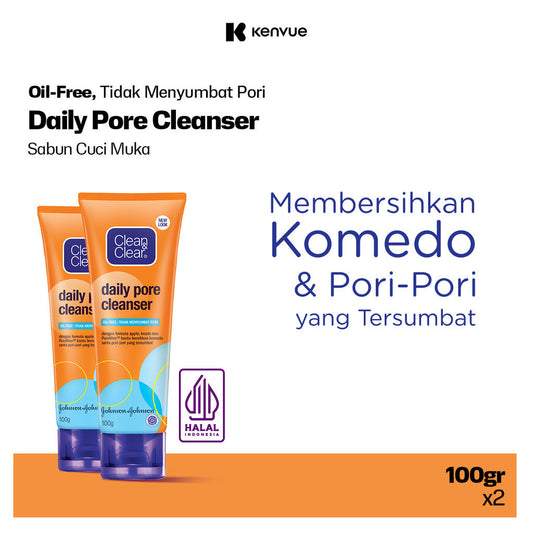 Clean & Clear Daily Pore Cleanser Sabun Cuci Muka Pembersih Wajah Komedo 100gr - Isi 2