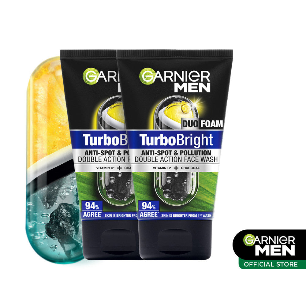 [PAKET HEMAT ISI 2] GARNIER Men Facial Wash Turbo Bright Super Duo Foam Skincare 100ml Sabun Cuci Muka Pria Face Wash Pembersih Wajah Sabun Muka Glowing dan Memutihkan