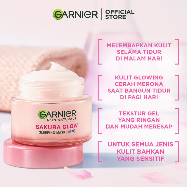 GARNIER Sakura Glow Ceramide Skin Barrier Simple Set Day Cream & Night Cream 50 ml Krim Siang & Krim Malam Bundle Paket Skincare 1 set lengkap moisturizer tone up pelembab wajah cream pemutih wajah glowing cepat