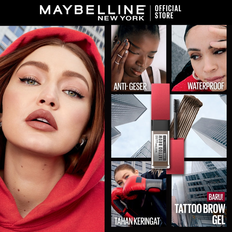 MAYBELLINE OFFICIAL Tattoo Brow 3 Day Styling Gel Brown - 6ml Browcara Mascara Alis Eye Makeup Cokelat Brow Tint Waterproof Transferproof
