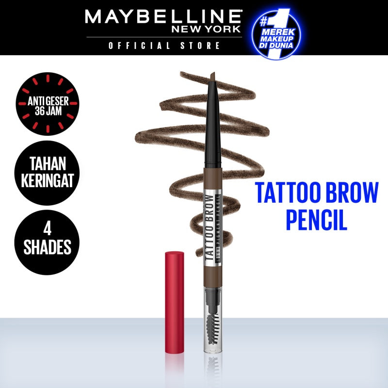 MAYBELLINE OFFICIAL Tattoo Brow 36H Pencil - Pensil Alis Eye Makeup Cokelat Pigmented Tahan Lama Superstay Matte Vinyl Ink