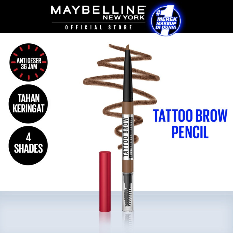 MAYBELLINE OFFICIAL Tattoo Brow 36H Pencil - Pensil Alis Eye Makeup Cokelat Pigmented Tahan Lama Superstay Matte Vinyl Ink