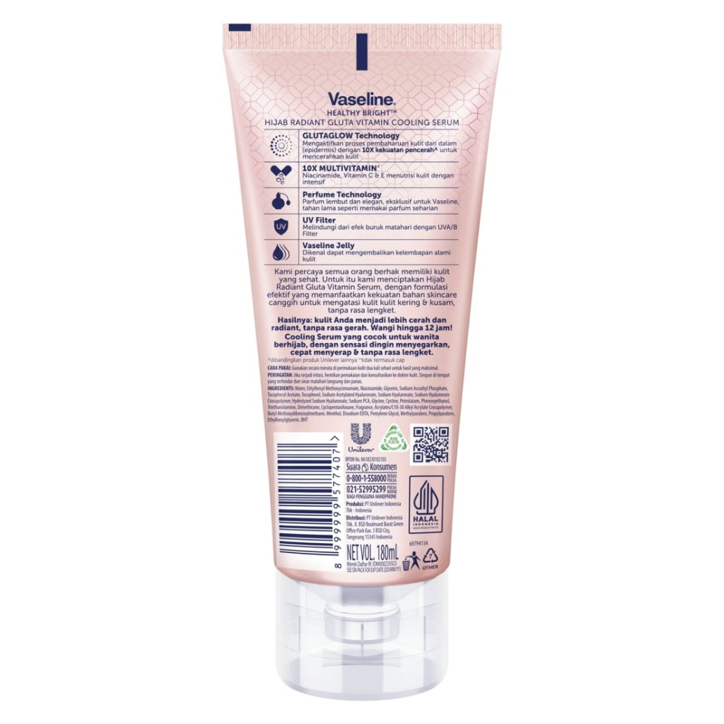 VASELINE HIJAB RADIANT GLUTA VITAMIN COOLING SERUM WITH 12HOUR 180ML - body serum