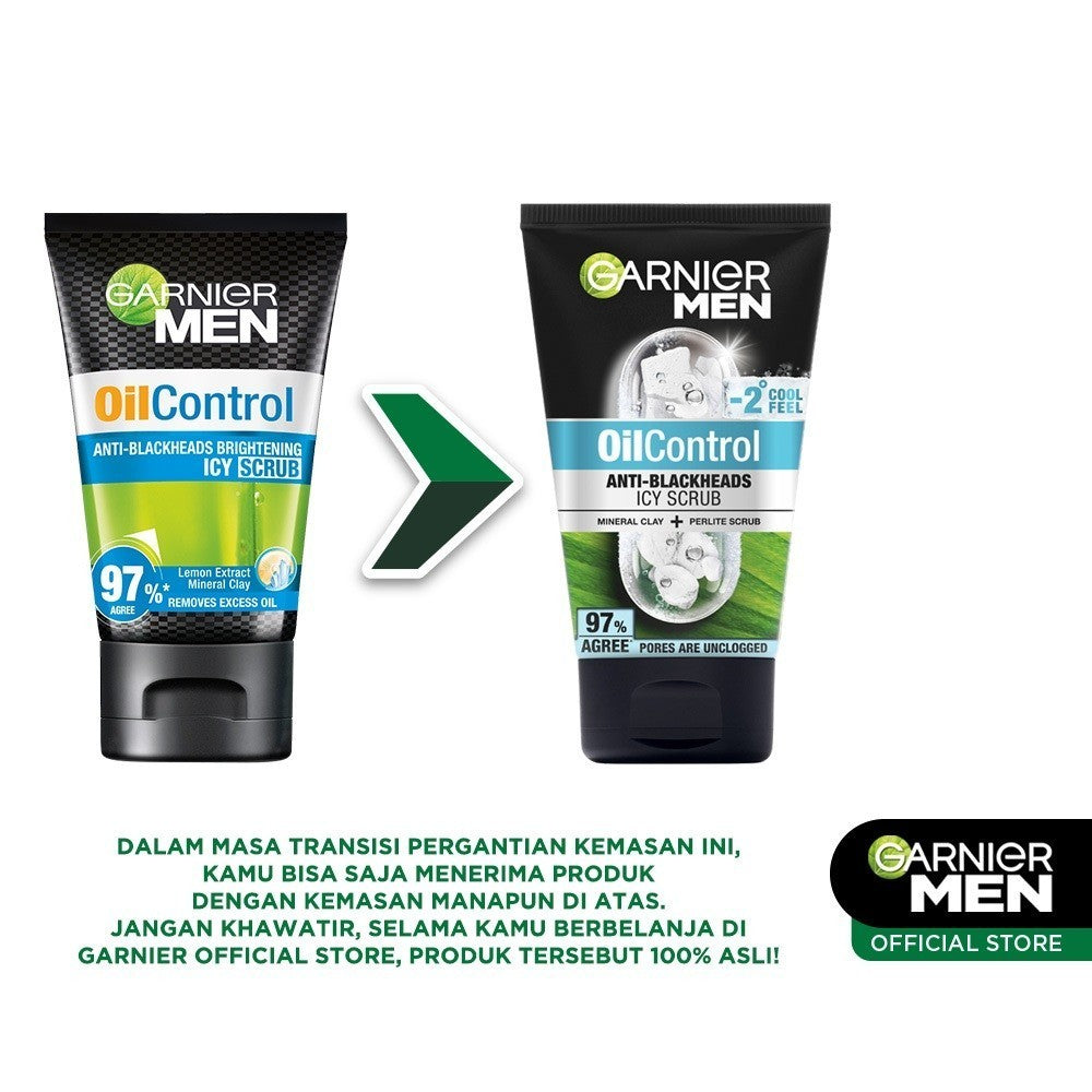 [PAKET HEMAT ISI 2] GARNIER Men Facial Wash Oil Control Anti Blackheads Brightening Icy Scrub Skincare 100ml Face Wash sabun cuci muka pria face wash pembersih wajah sabun muka glowing dan memutihkan