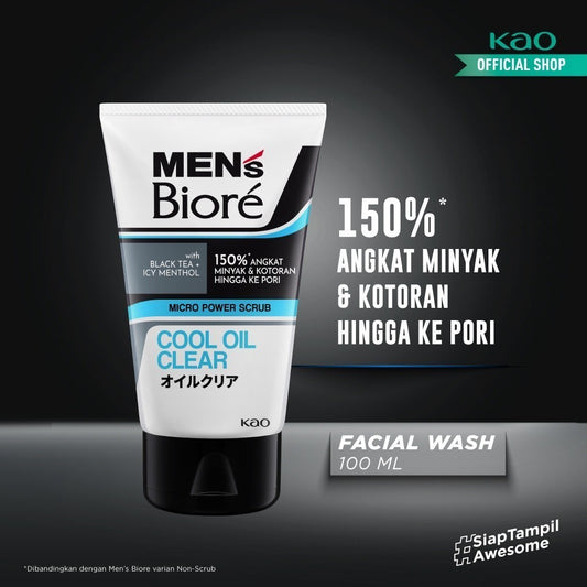 Men's Biore Micro Scrub Sabun Muka Pria Untuk Kulit Berminyak Cool Oil Clear Eksfoliasi 100 gr - Facial Wash
