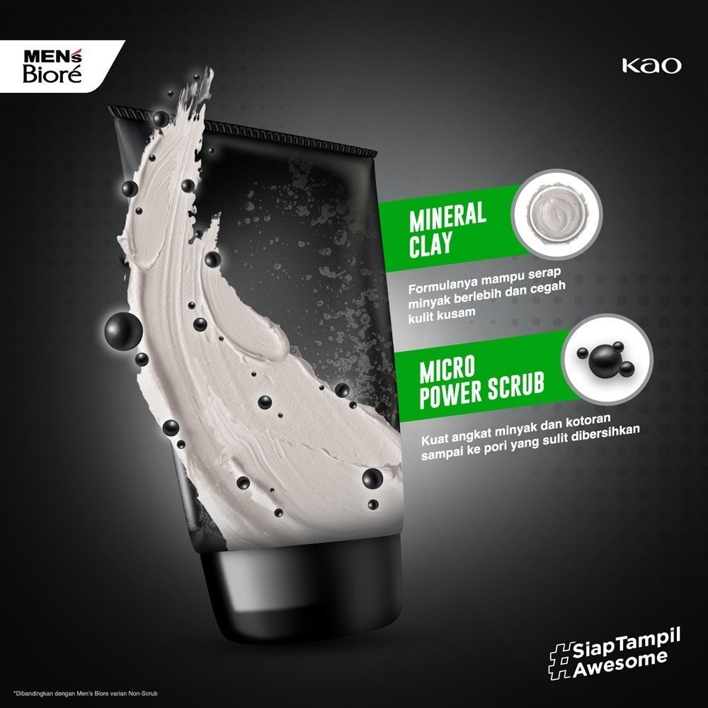Men's Biore Micro Scrub Sabun Muka Pria Untuk Kulit Kusam Deep Fresh Deep Pore Clean Eksfoliasi 100 gr - Facial Wash