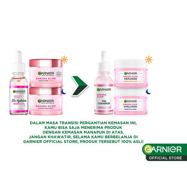 GARNIER Paket Skincare 1 Set Lengkap Sakura Glow Ceramide Skin Barrier Hydrating Daily Set Serum & Cream| Day Cream 50 ml + Night Cream 50 ml + Serum 30 ml tone up mencerahkan moisturizer pelembab