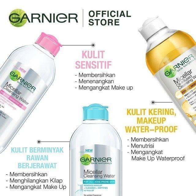 [PAKET HEMAT ISI 2] GARNIER Micellar Water Oil-Infused Skin Care 400ml Skincare Cleansing - Pembersih Wajah & Make up Waterproof untuk semua jenis kulit Micellar Cleansing Water