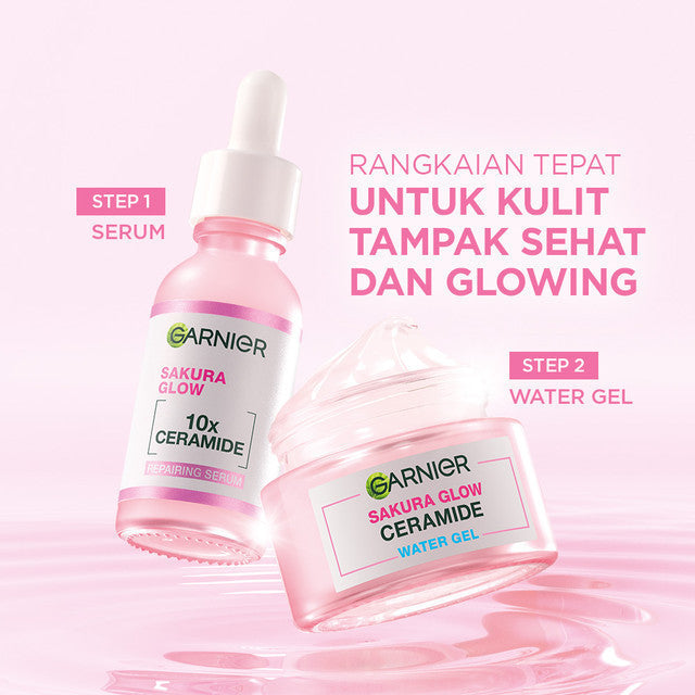 Paket Skincare Garnier Sakura Glow Skin Barrier Set (Micellar Pink 125ml, Serum 30ml, Gel Moisturizer 50ml) - Untuk memperbaiki skin barrier dan kulit glowing