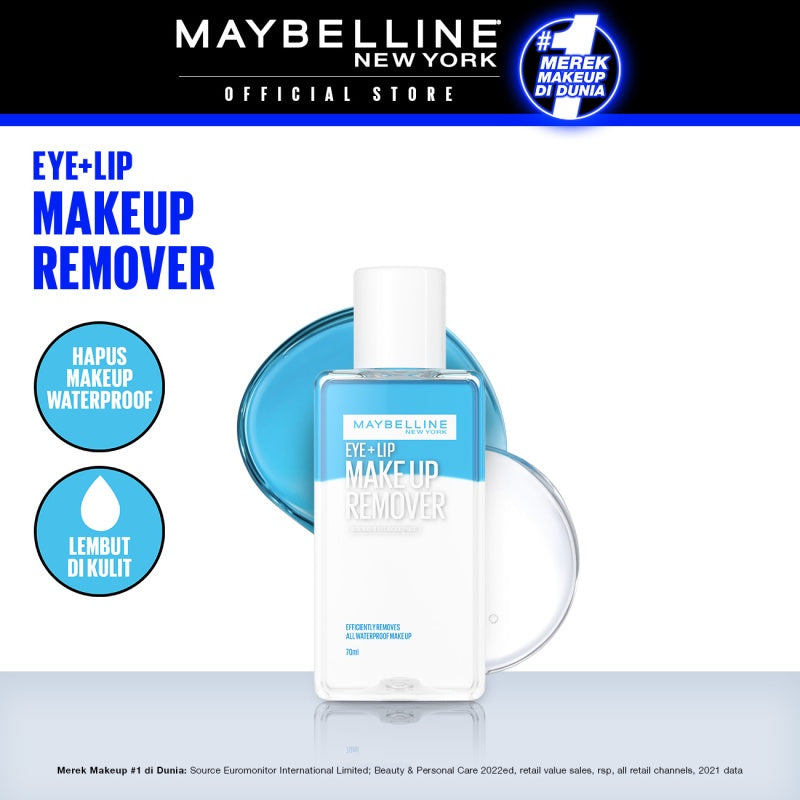MAYBELLINE OFFICIAL Lip & Eye Makeup Remover - 70/150 ml | Mudah Hapus Make Up Waterproof Cocok Untuk Mata Sensitif Lembut di Kulit | 150ml