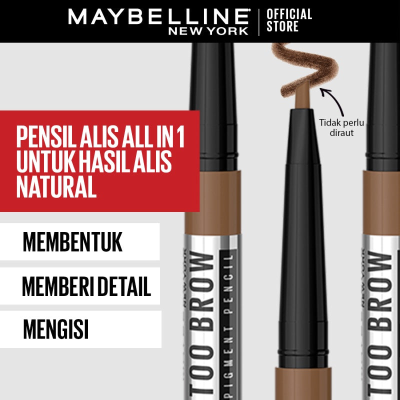 MAYBELLINE OFFICIAL Tattoo Brow 36H Pencil - Pensil Alis Eye Makeup Cokelat Pigmented Tahan Lama Superstay Matte Vinyl Ink