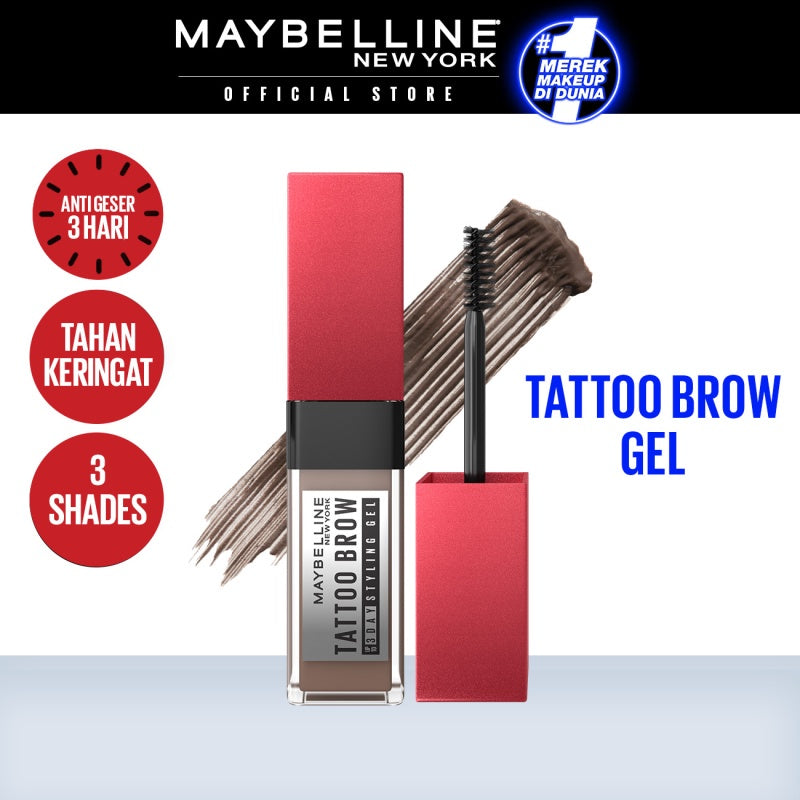 MAYBELLINE OFFICIAL Tattoo Brow 3 Day Styling Gel Brown - 6ml Browcara Mascara Alis Eye Makeup Cokelat Brow Tint Waterproof Transferproof